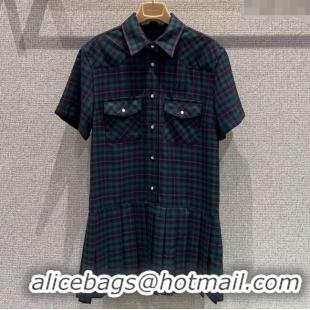 Best Price Miu Miu Wool Plaid Dress MM101407 Blue/Green/Red 2025