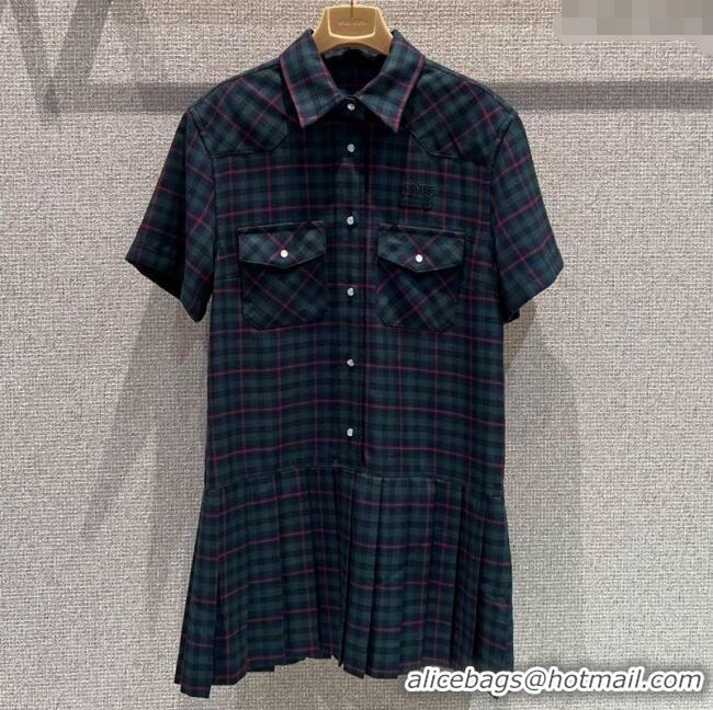 Best Price Miu Miu Wool Plaid Dress MM101407 Blue/Green/Red 2025