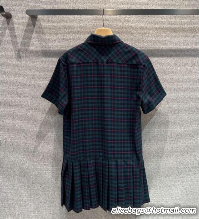 Best Price Miu Miu Wool Plaid Dress MM101407 Blue/Green/Red 2025