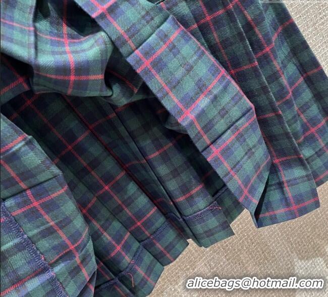 Best Price Miu Miu Wool Plaid Dress MM101407 Blue/Green/Red 2025