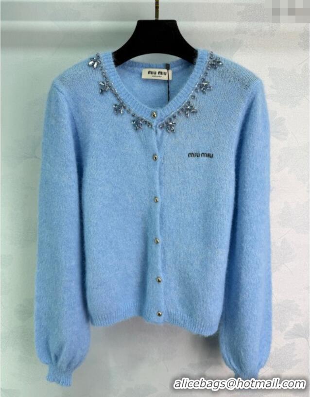 ​Good Taste Miu Miu Wool Cardigan with Strass MM101412 Blue 2025