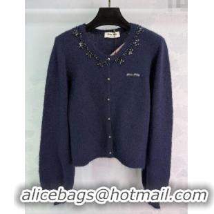​Big Discount Miu Miu Wool Cardigan with Strass MM101412 Dark Blue 2025