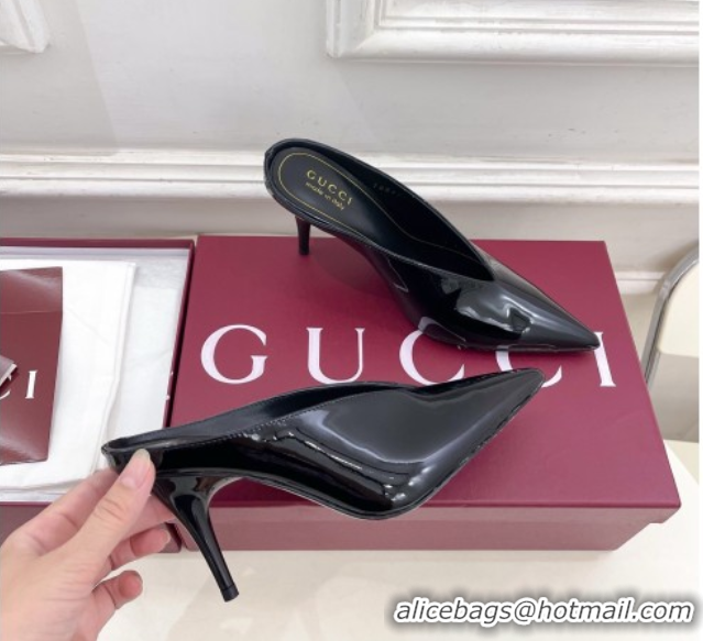 Good Looking Gucci 97 Heeled Mules 8.5cm in Patent Leather Black 1021052