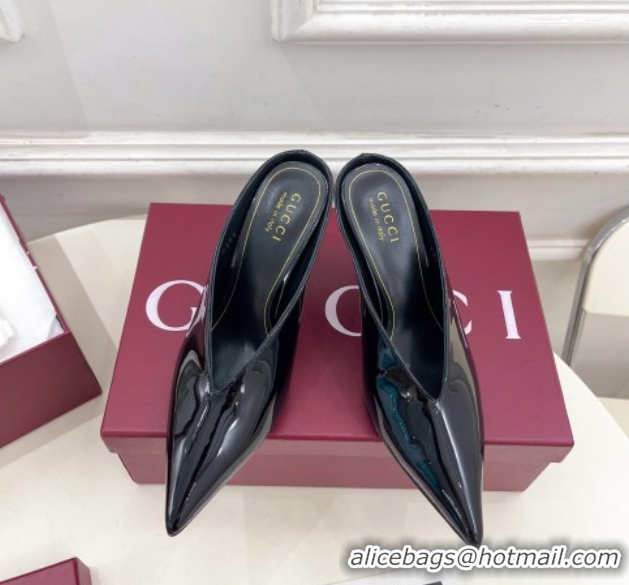 Good Looking Gucci 97 Heeled Mules 8.5cm in Patent Leather Black 1021052