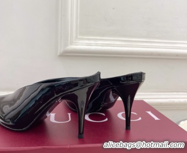 Good Looking Gucci 97 Heeled Mules 8.5cm in Patent Leather Black 1021052