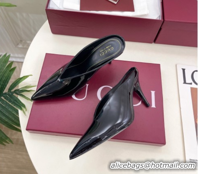 Good Looking Gucci 97 Heeled Mules 8.5cm in Patent Leather Black 1021052