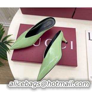 Stylish Gucci 97 Heeled Mules 5.5cm in Patent Leather Green 1021054