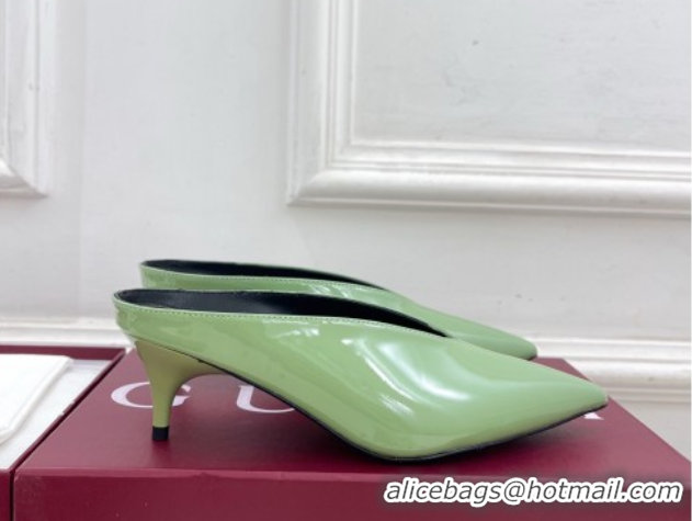 Stylish Gucci 97 Heeled Mules 5.5cm in Patent Leather Green 1021054