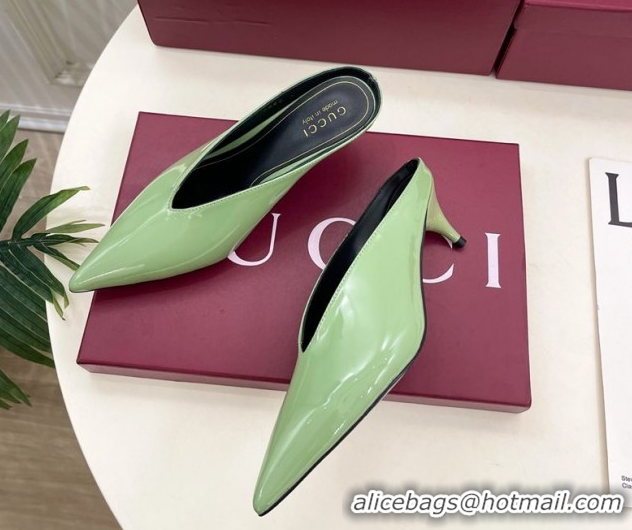 Stylish Gucci 97 Heeled Mules 5.5cm in Patent Leather Green 1021054