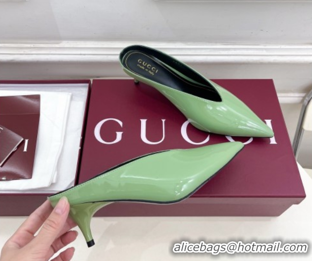 Stylish Gucci 97 Heeled Mules 5.5cm in Patent Leather Green 1021054