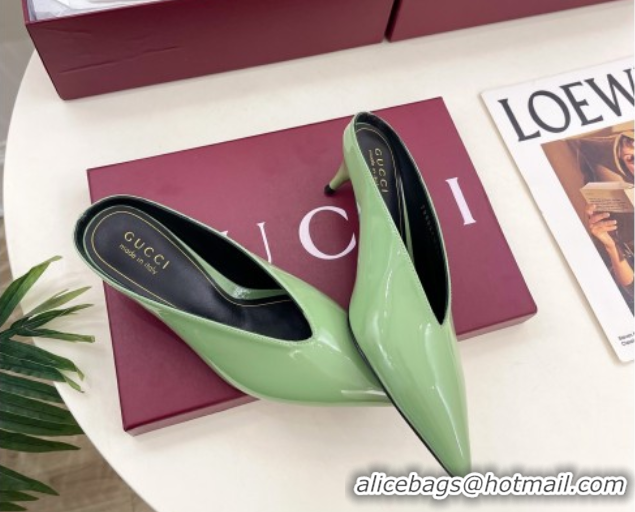 Stylish Gucci 97 Heeled Mules 5.5cm in Patent Leather Green 1021054
