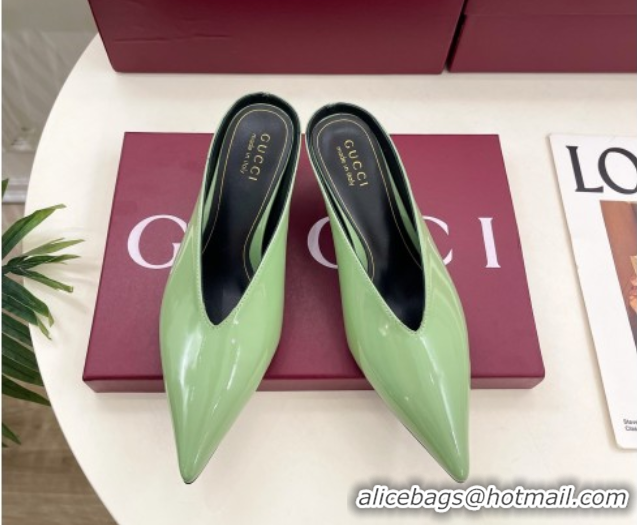 Stylish Gucci 97 Heeled Mules 5.5cm in Patent Leather Green 1021054