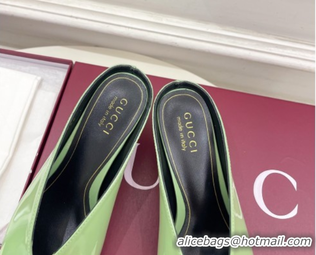 Stylish Gucci 97 Heeled Mules 5.5cm in Patent Leather Green 1021054