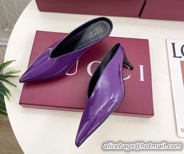 Purchase Gucci 97 Heeled Mules 5.5cm in Patent Leather Purple 1021053