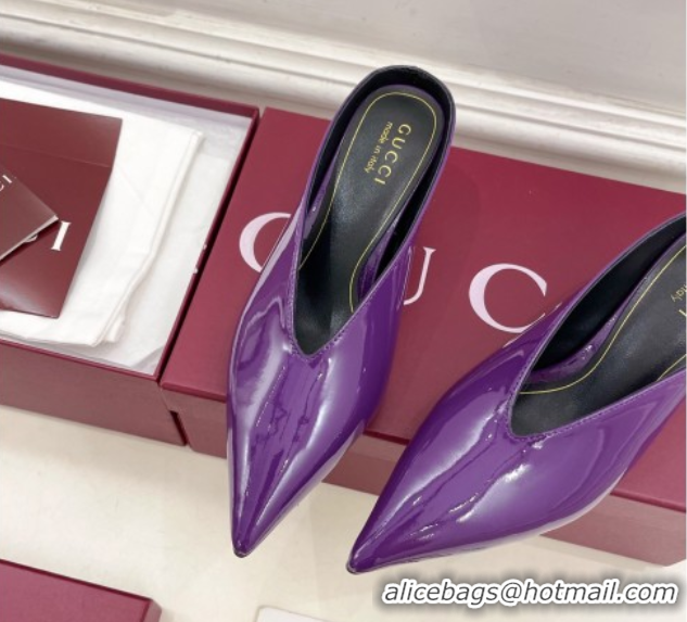 Purchase Gucci 97 Heeled Mules 5.5cm in Patent Leather Purple 1021053