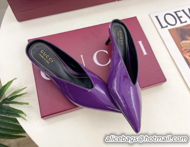Purchase Gucci 97 Heeled Mules 5.5cm in Patent Leather Purple 1021053