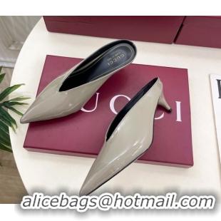 Classic Hot Gucci 97 Heeled Mules 5.5cm in Patent Leather Grey 1021056