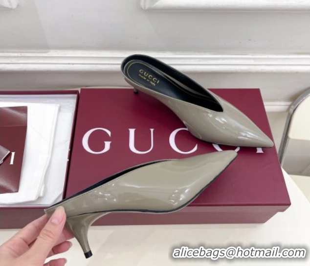 Classic Hot Gucci 97 Heeled Mules 5.5cm in Patent Leather Grey 1021056