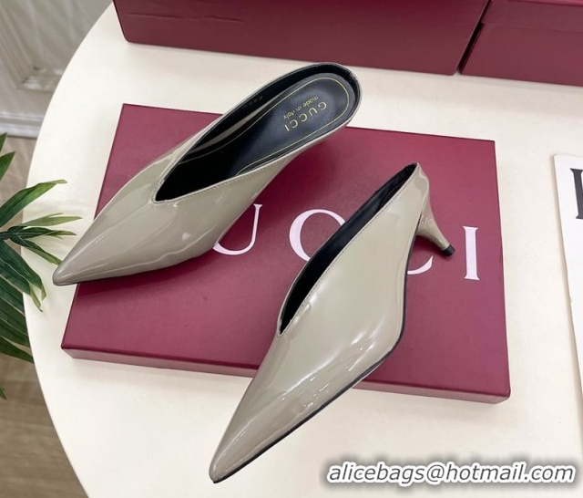 Classic Hot Gucci 97 Heeled Mules 5.5cm in Patent Leather Grey 1021056