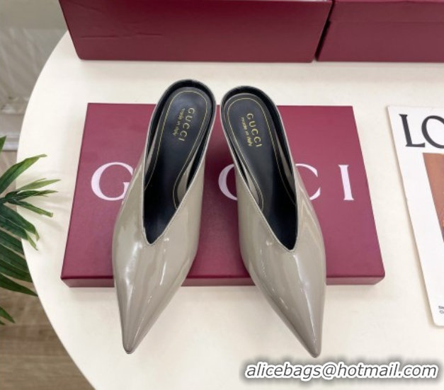 Classic Hot Gucci 97 Heeled Mules 5.5cm in Patent Leather Grey 1021056