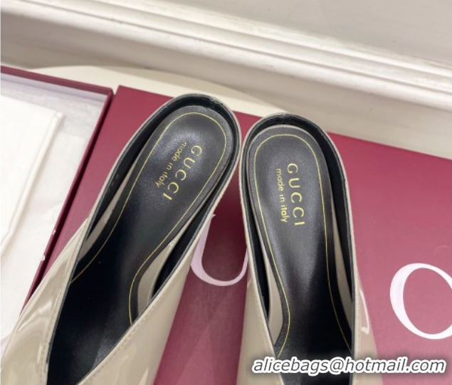 Classic Hot Gucci 97 Heeled Mules 5.5cm in Patent Leather Grey 1021056