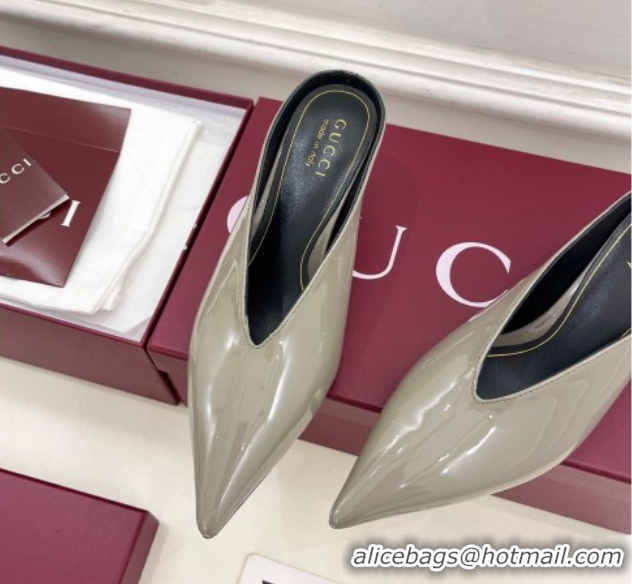 Classic Hot Gucci 97 Heeled Mules 5.5cm in Patent Leather Grey 1021056