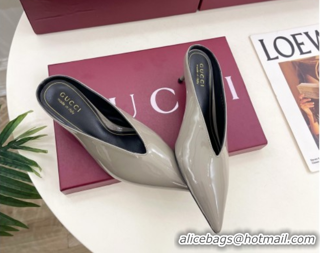 Classic Hot Gucci 97 Heeled Mules 5.5cm in Patent Leather Grey 1021056