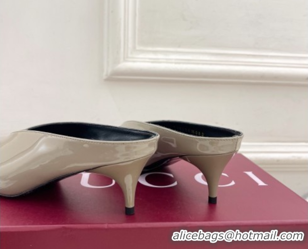 Classic Hot Gucci 97 Heeled Mules 5.5cm in Patent Leather Grey 1021056