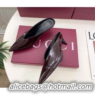 Grade Quality Gucci 97 Heeled Mules 5.5cm in Patent Leather Dark Brown 1021055