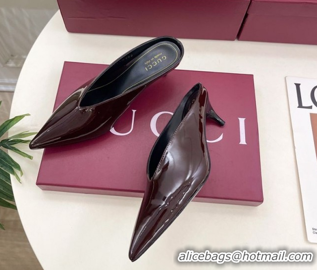 Grade Quality Gucci 97 Heeled Mules 5.5cm in Patent Leather Dark Brown 1021055