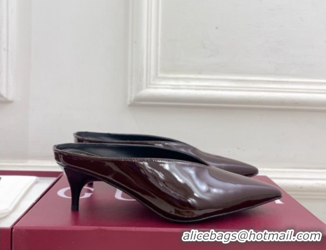 Grade Quality Gucci 97 Heeled Mules 5.5cm in Patent Leather Dark Brown 1021055