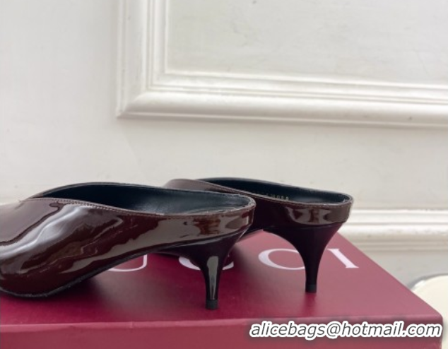 Grade Quality Gucci 97 Heeled Mules 5.5cm in Patent Leather Dark Brown 1021055