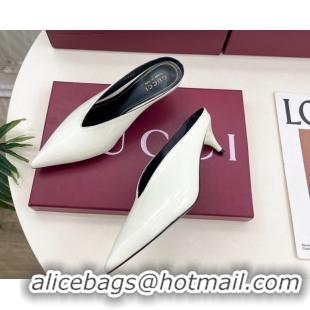 Low Price Gucci 97 Heeled Mules 5.5cm in Patent Leather White 1021057