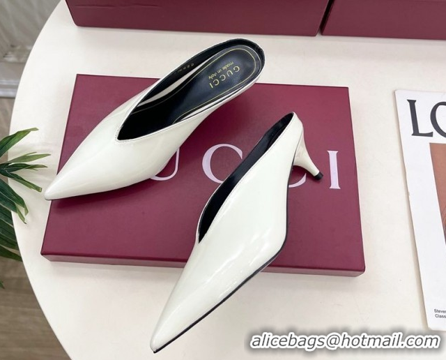 Low Price Gucci 97 Heeled Mules 5.5cm in Patent Leather White 1021057