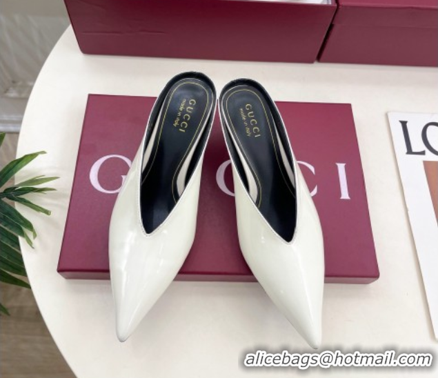 Low Price Gucci 97 Heeled Mules 5.5cm in Patent Leather White 1021057