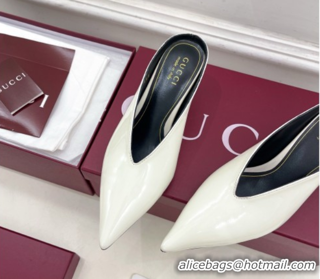Low Price Gucci 97 Heeled Mules 5.5cm in Patent Leather White 1021057