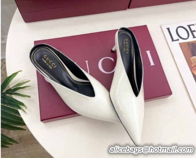 Low Price Gucci 97 Heeled Mules 5.5cm in Patent Leather White 1021057