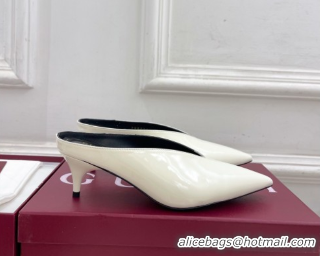Low Price Gucci 97 Heeled Mules 5.5cm in Patent Leather White 1021057