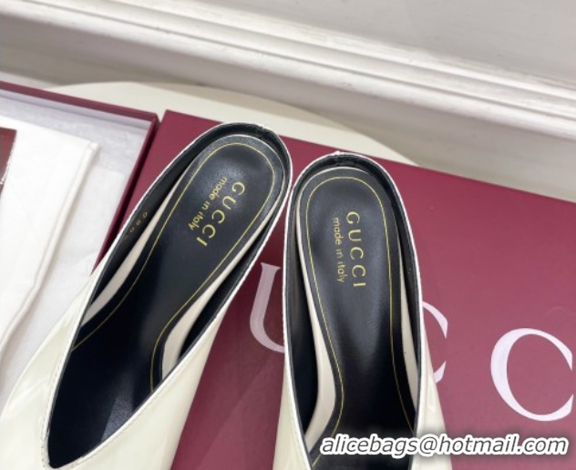 Low Price Gucci 97 Heeled Mules 5.5cm in Patent Leather White 1021057