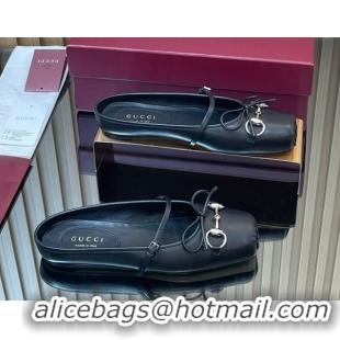 Sumptuous Gucci Horsebit Flat Mules in Leather Black 1021063