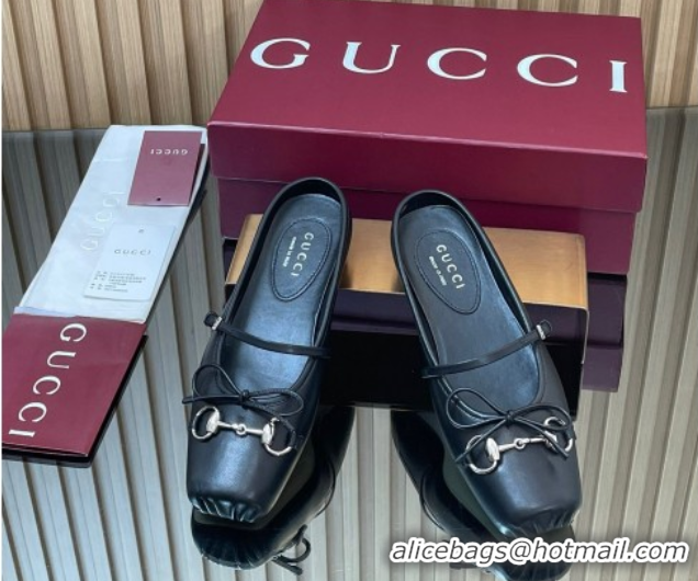Sumptuous Gucci Horsebit Flat Mules in Leather Black 1021063