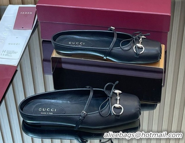 Sumptuous Gucci Horsebit Flat Mules in Leather Black 1021063