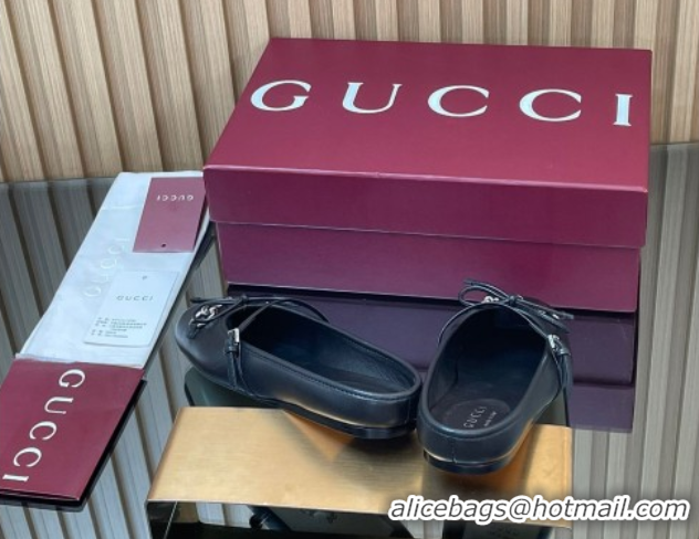 Sumptuous Gucci Horsebit Flat Mules in Leather Black 1021063