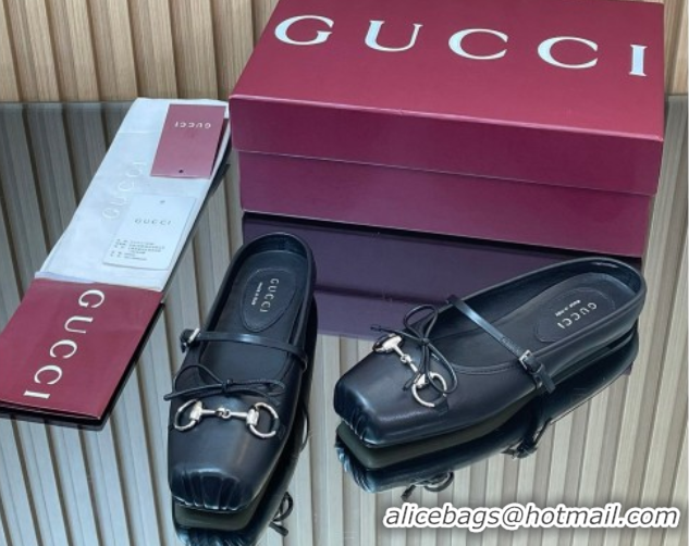 Sumptuous Gucci Horsebit Flat Mules in Leather Black 1021063