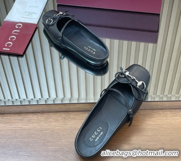 Sumptuous Gucci Horsebit Flat Mules in Leather Black 1021063