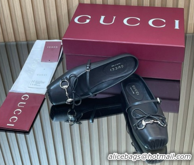 Sumptuous Gucci Horsebit Flat Mules in Leather Black 1021063