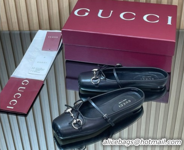 Sumptuous Gucci Horsebit Flat Mules in Leather Black 1021063