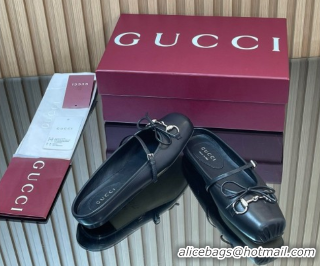 Sumptuous Gucci Horsebit Flat Mules in Leather Black 1021063