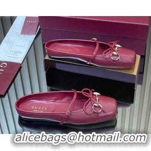 Best Product Gucci Horsebit Flat Mules in Leather Red 1021064