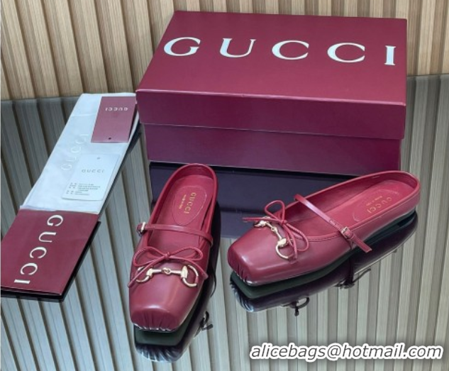 Best Product Gucci Horsebit Flat Mules in Leather Red 1021064